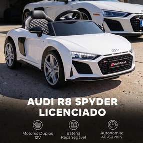 Carro Elétrico Infantil 2 a 5 anos Audi R8 Spider 12 V com Comando 2,4 GHz 2 Motores e Suspensão Traseira Branco