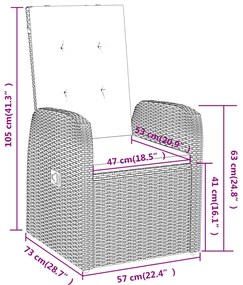 3 pcs conjunto de jantar para jardim com almofadões cinzento