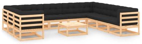 11 pcs conj. lounge jardim c/ almofadões antracite pinho maciço
