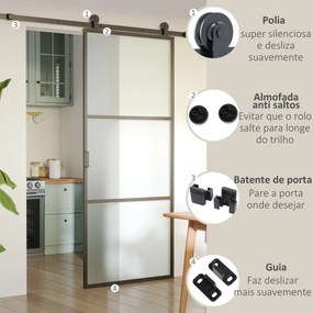 Ferragem para Porta de Correr (NÃO INCLUIDA) Kit de Acessórios para Porta Corredeira com 2 Trilhos de Aço de Carbono 200x40x0,6cm Preto