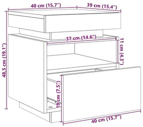 Criado-mudo vidaXL com Luzes LED Carvalho Preto 40x39x48,5 cm