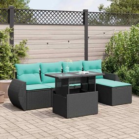 vidaXL 6 pcs conjunto sofás jardim c/ almofadões vime PE/acácia preto