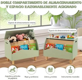 Estante de madeira para brinquedos com arrumação Baú de madeira para brinquedos  60 x 30 x 44 cm Verde