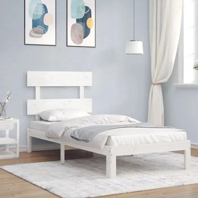 Estrutura de cama com cabeceira 100x200cm madeira maciça branco