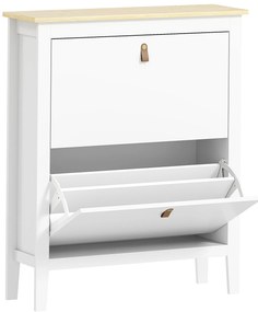 HOMCOM Sapateira Estreita com 2 Gavetas Prateleiras Ajustáveis e Puxadores em PU para 14 Pares de Sapatos 80x24x95,5 cm Branco