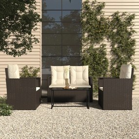 vidaXL 4 pcs conjunto lounge de exterior c/ almofadões vime PE preto
