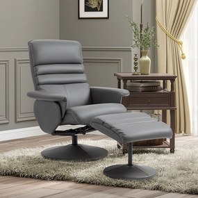 Poltrona Relax com Apoio para os Pés Estofada em PU Poltrona Relax Reclinável até 135° e Giratória 360° com Encosto Ajustável para Sala de Estar Dormi
