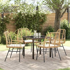 vidaXL Conjunto de Jantar de Jardim de 5 Peças com Almofadas Castanho Rattan Sintético