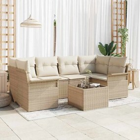 vidaXL Conjunto de Sofá de Jardim de 7 Peças com Almofadas Bege de Polivime