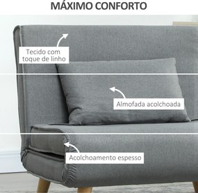 Poltrona 2 em 1 Sofá Cama Individual Dobrável com Encosto Ajustável e Almofada Carga 125 kg 90x78x79 cm Cinza