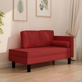 340699 vidaXL Chaise longue + almofadões/rolo couro artificial vermelho tinto
