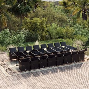 vidaXL 17 pcs conjunto de jantar p/ jardim c/ almofadões vime PE preto