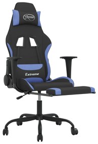 Cadeira de gaming com apoio para os pés tecido preto e azul