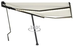 vidaXL Toldo retrátil manual com LED 400x300 cm cor creme