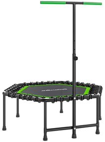 Trampolim Fitness 114x114x132 cm com Guiador Ajustável em 3 Níveis Estrutura de Aço para Treino de Perna Corpo Verde