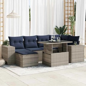 9 pcs conjunto sofás jardim almofadões vime PE/acácia cinzento