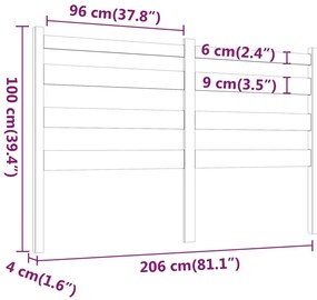Cabeceira de cama 206x4x100 cm pinho maciço
