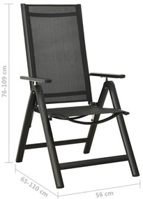 Cadeiras de jardim dobráveis 2 pcs textilene e alumínio preto