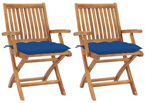 Cadeiras de jardim c/ almofadões azul 2 pcs teca maciça