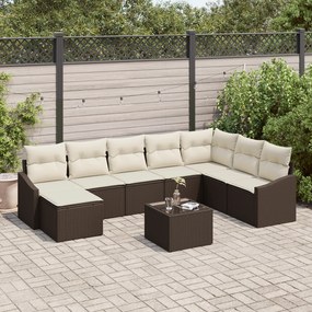 Conjunto de Jantar de Jardim de 8 Peças com Almofadas Cinza Rattan Pol