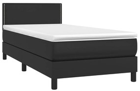 Cama box spring c/ colchão/LED 90x190 cm couro artificial preto