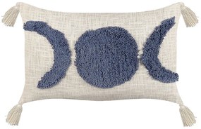Almofada com bordado em algodão creme e azul 35 x 55 cm LUPINUS Beliani