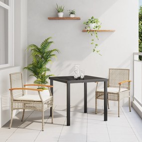 Conjunto de Jantar de Jardim 3 Peças com Almofadas Bege Rattan Polímer