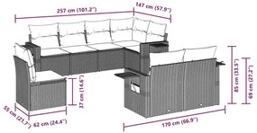 8 pcs conjunto sofás de jardim com almofadões vime PE preto