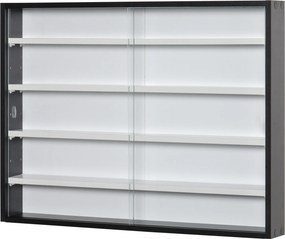 Vitrine de Parede de Madeira com Prateleiras Ajustáveis e 2 Portas Corredeiras de Vidro para Coleções Perfumes Bonecos de Decoração 80x9,5x60cm Preto