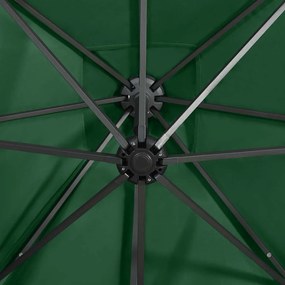 Guarda-sol jardim cantilever c/ poste e luzes LED 250 cm verde