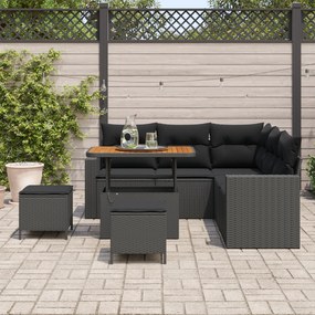 Conjunto de Sofá de Jardim de 8 Peças com Almofadas em Rattan Preto e
