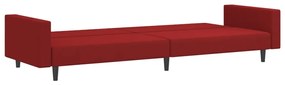 Sofá-cama de 2 lugares veludo vermelho tinto