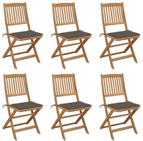 vidaXL Cadeiras de jardim dobráveis c/ almofadões 6 pcs acácia maciça