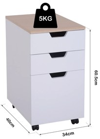 Cómoda tipo de Arquivo Móvel para Organizar Documentos no Escritório ou em Casa - Cor: Branco - 34x40x60.5cm