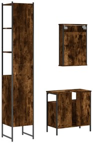 3 pcs conjunto de móveis WC madeira processada carvalho fumado