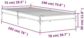 Estrutura de cama derivados de madeira e metal cinzento sonoma