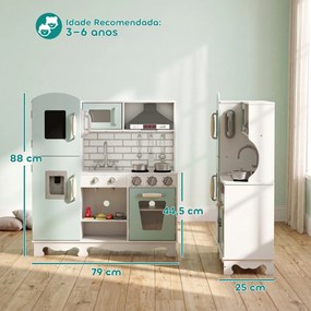 Cozinha de Madeira com Luzes e Sons, Exaustor, Dispensador de Água, Máquina de Café, Frigorífico e Forno