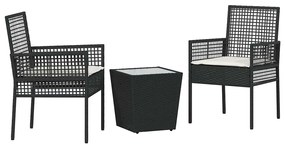 Conjunto de Bistro de Jardim 3 Peças com Almofadas Preto Rattan Sintét
