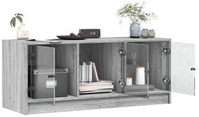 Móvel de TV c/ portas de vidro 102x37x42 cm cinza sonoma