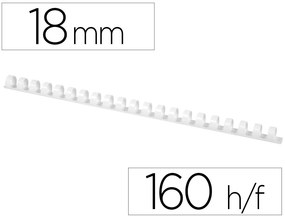 Espiral Q-Connect Redonda 18 mm Plástico Branco Capacidade 160 Folhas Caixa de 50 Unidades