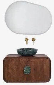 Conjunto De Móvel De Casa De Banho Suspenso 95x45 Cm Em Madeira De Manga E Pedra Natural Kivalina Mármore Verde Udaipur - Madeira De - Sklum