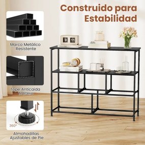 Cômoda para quarto com 5 gavetas 100 × 30 × 80 cm com 2 prateleiras abertas de madeira e estrutura metálica resistente preto