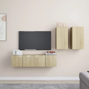 4pcs conjunto de móveis TV derivados de madeira carvalho sonoma