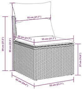 10 pcs conj. sofás jardim com almofadões vime PE cinzento-claro