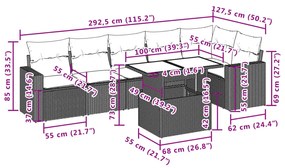 7 pcs conjunto de sofás p/ jardim com almofadões vime PE bege