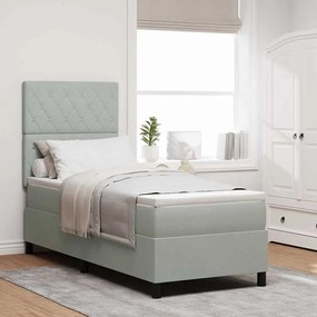 Cama Box Spring vidaXL com Colchão Cinza Claro 80x200 cm Veludo