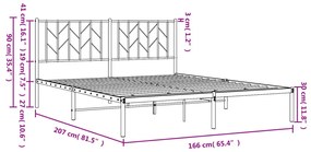 Estrutura de cama com cabeceira 160x200 cm metal preto