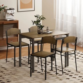 Conjunto de Mesa e Cadeiras de Refeição Mesa de Cozinha Retangular com 4 Cadeiras Estilo Moderno Castanho Escuro e Preto