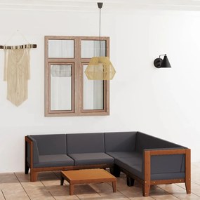 vidaXL 6 pcs conjunto lounge de jardim c/ almofadões acácia maciça