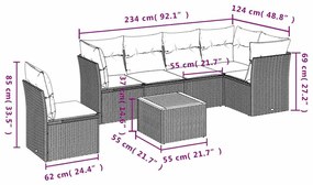 7 pcs conjunto de sofás p/ jardim c/ almofadões vime PE preto